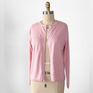 Saks Fifth Avenue Baby Pink Silk Cashmere Classic Cardigan Sweater Preppy Chic